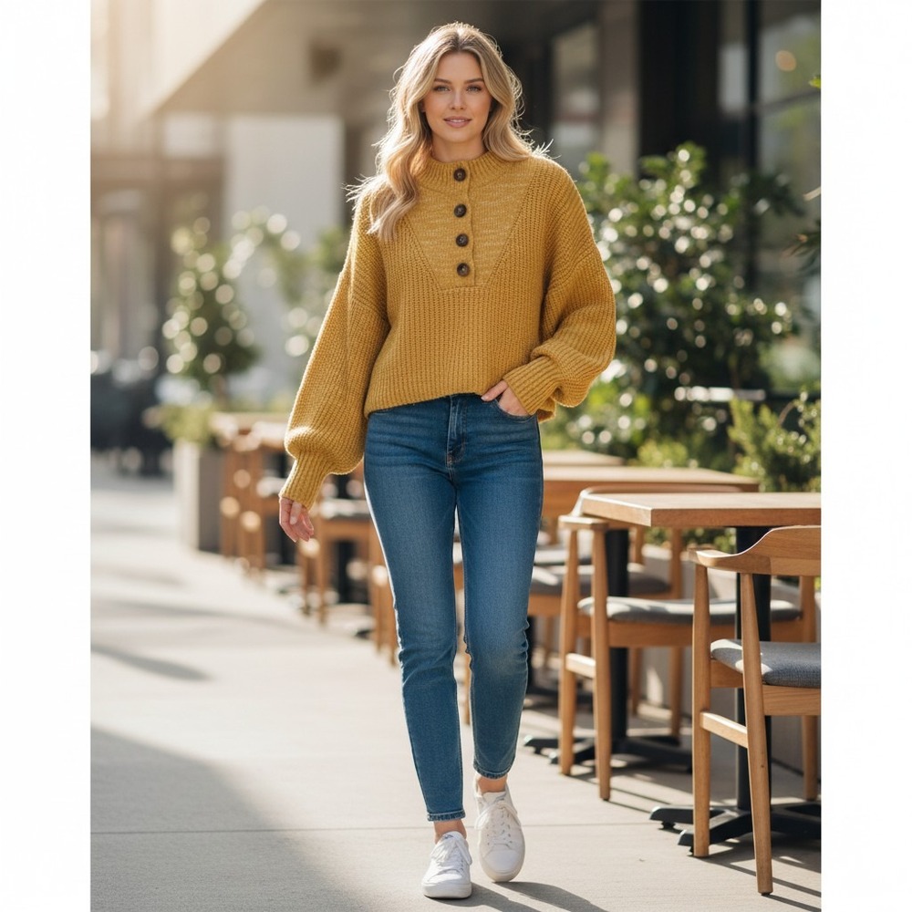 Womens Sweater Large Chunky Knit Back to School Cozy Boxy Fit Oversized Yellow